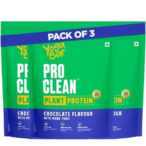 1 - Yogabar Pro Clean Plant Protein,  1.1 lb  Chocolate with Monk Fruit (Pack of 3) 