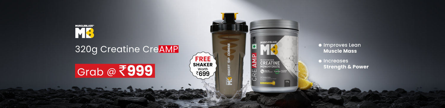 MuscleBlaze Creatine Monohydrate CreAMP, 320 g (0.71 lb), Citrus Blast | Grab @ Rs. 999 + Free Shaker (Worth Rs. 699)