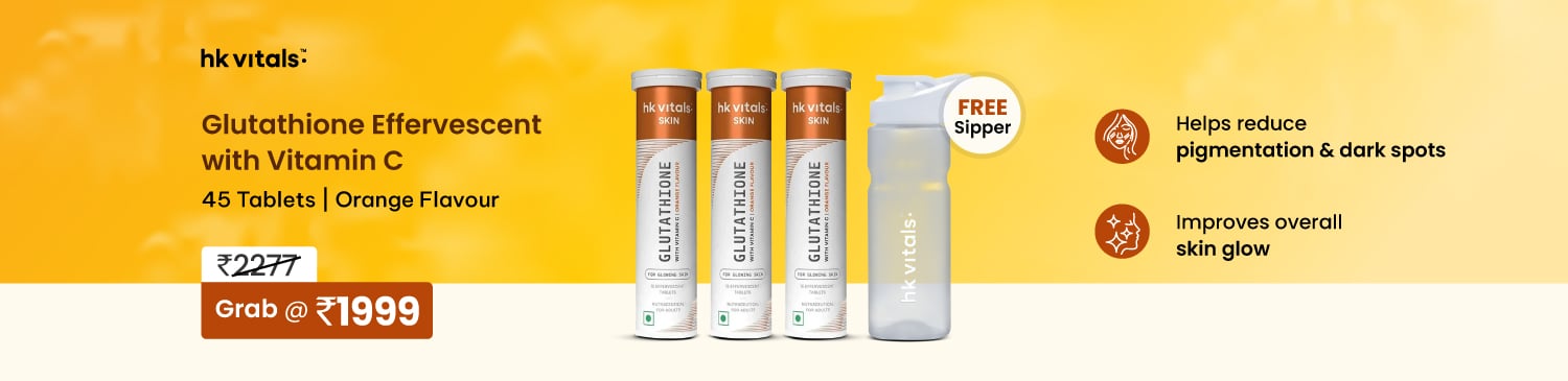 HK Vitals Glutathione Effervescent with Vitamin C 45 Tabs Orange | Offer Price - 1999 + Free Sipper