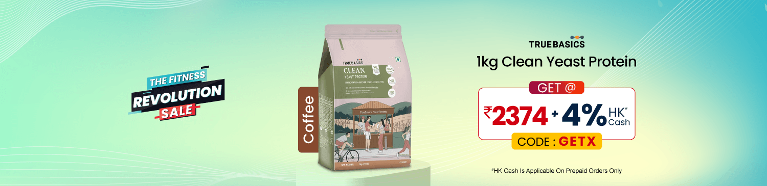 TrueBasics Clean Yeast Protein, 1 kg (2.2 lb), Coffee | Get @ Rs. 2374 | GETX | 4% HK Cash