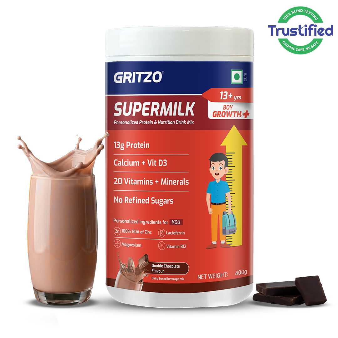 1 - Supermilk Growth+ for Boy 13+ years, 400 g Double Chocolate 13+ Yrs Boy Growth+ With Unrefined Sugar
