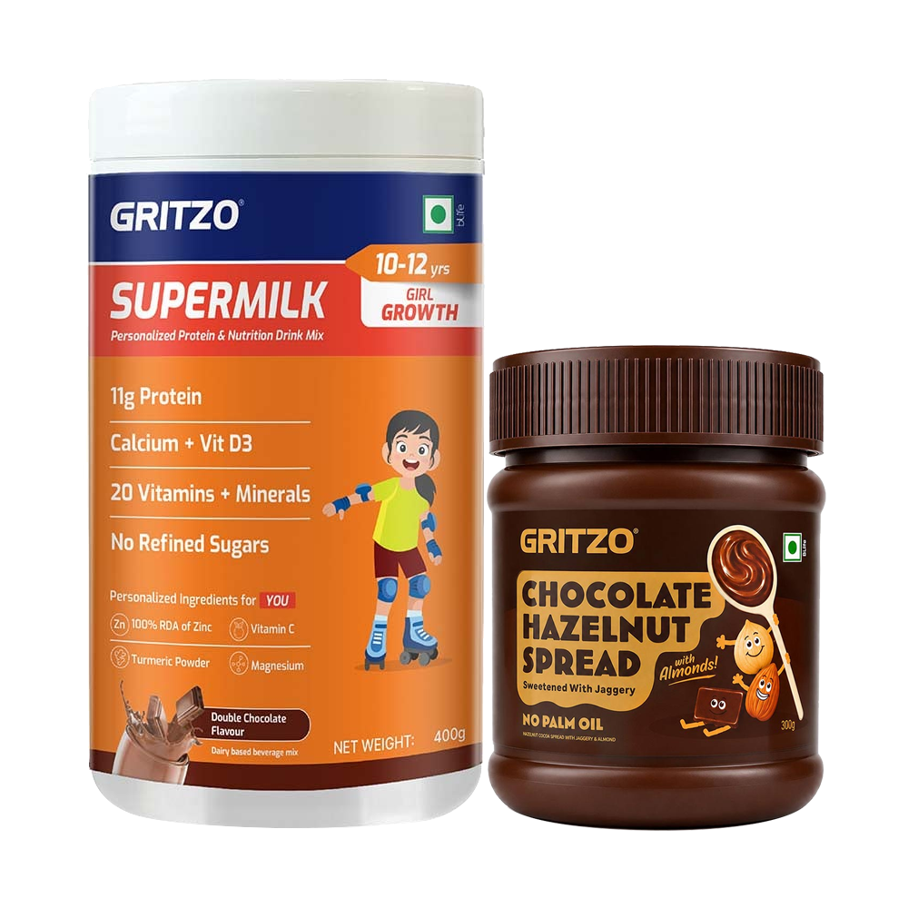 1 - Supermilk Growth for Girl 10 to 12 years, 400 g Double Chocolate with Spread 300g 10-12 Yrs Girl Growth With Unrefined Sugar