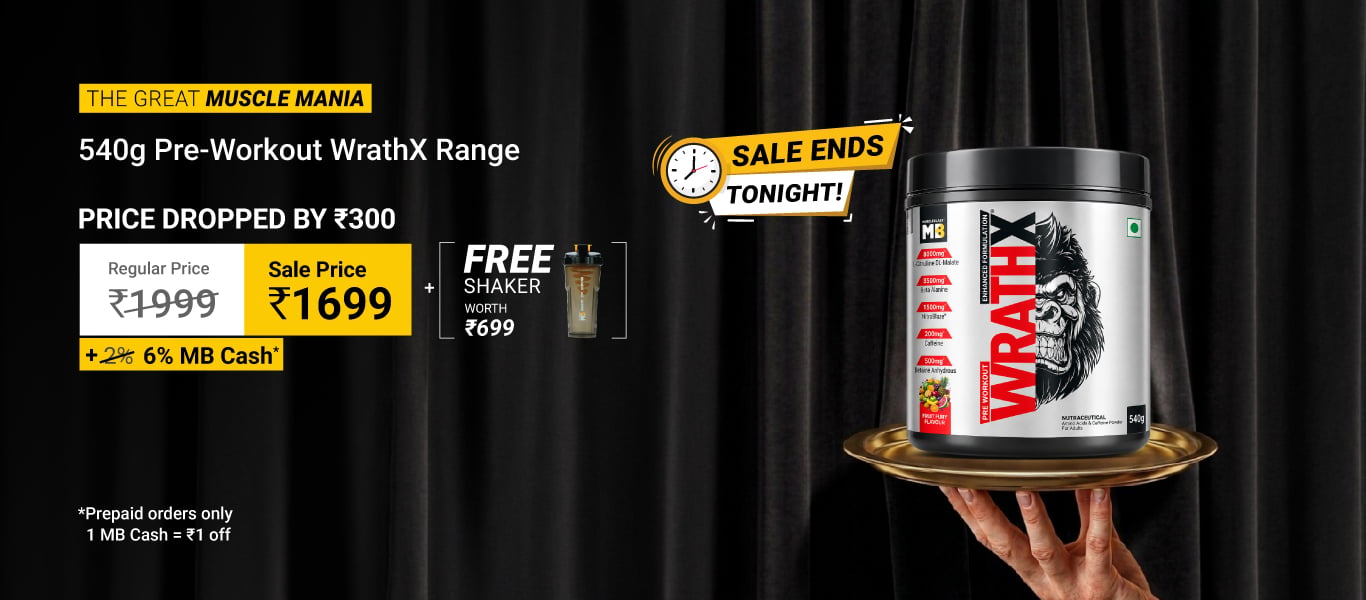 Sale Ends Tonight: 540g Pre Workout WrathX Range @ 1699 + Free Shaker + 6% MB Cash