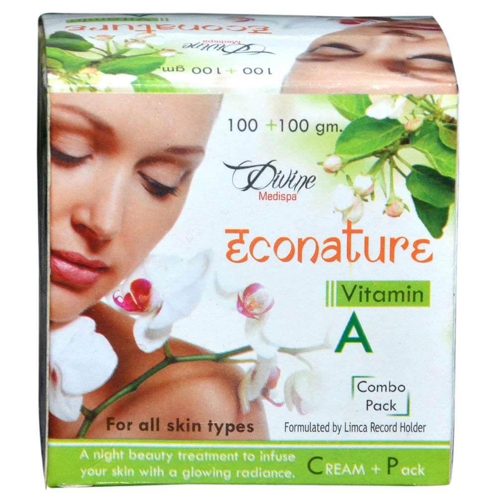 Econature Vitamin A Cream + Pack Combo, 200 g for All Types of Skin at