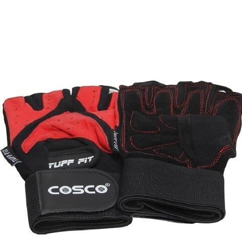 Cosco Tuff Fit Leather Gym Gloves, Black Extra Large