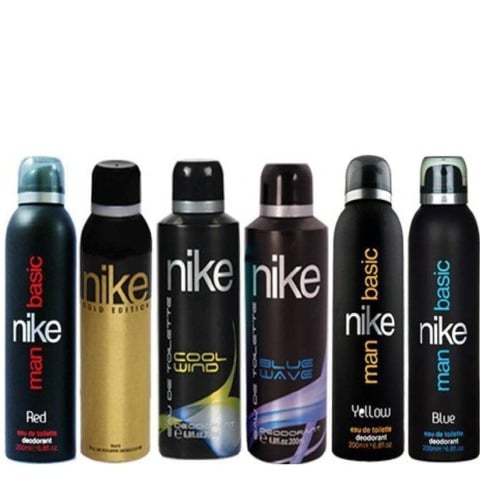 Nike Basic Red Gold Edition Cool Wind Blue Wave Basic Yellow and Blue Body Spray Combo of 6,  200 ml  for Men 
