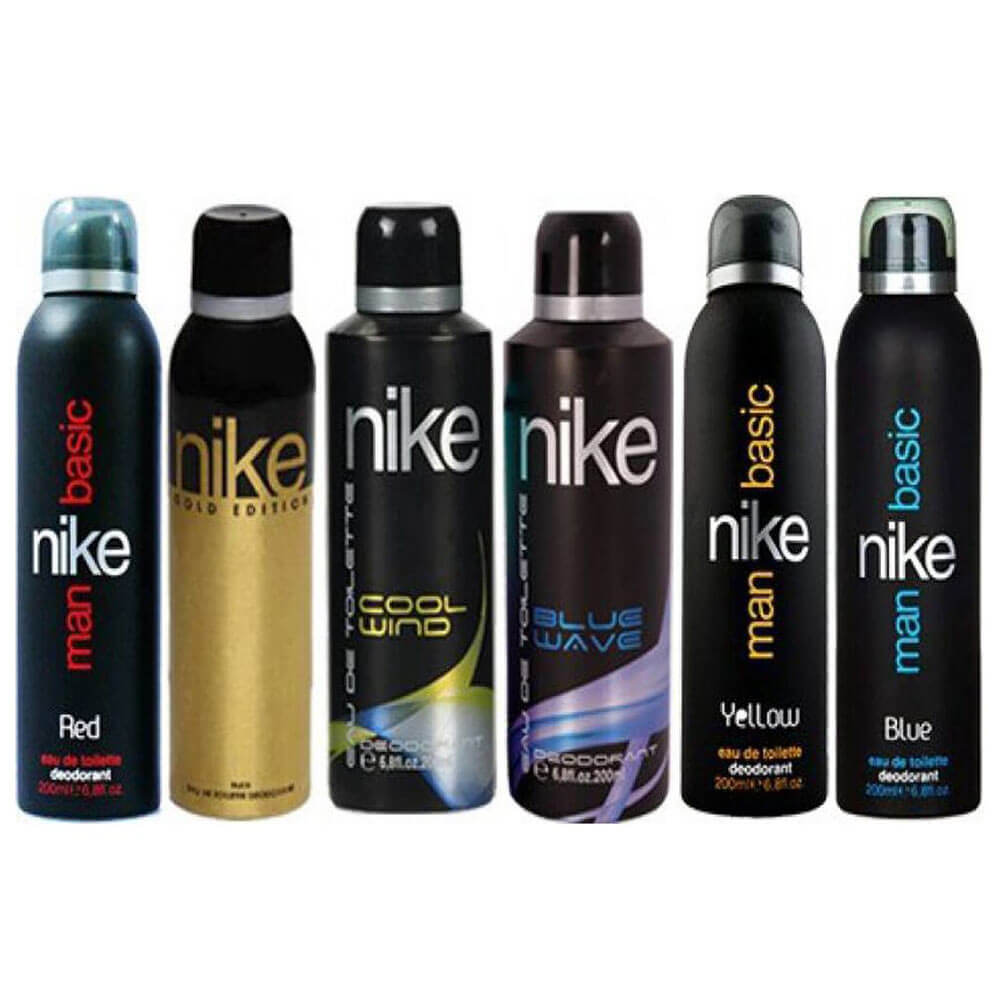 Nike Basic Red Gold Edition Cool Wind Blue Wave Basic Yellow and Blue Body Spray Combo of 6,  200 ml  for Men 