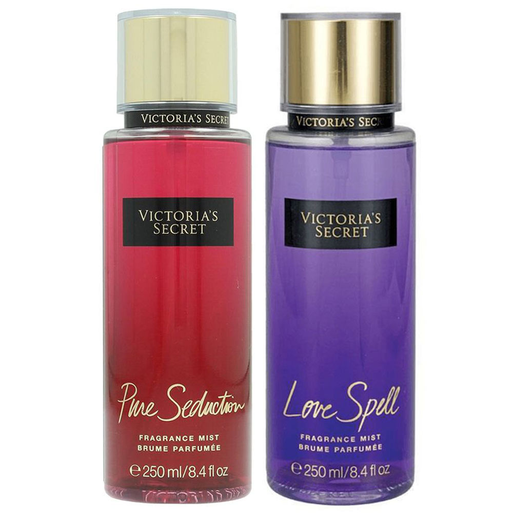 Victoria's Secret Pure Seduction and Love Spell Fragrance Body Mist Combo of 2,  250 ml  for Women 