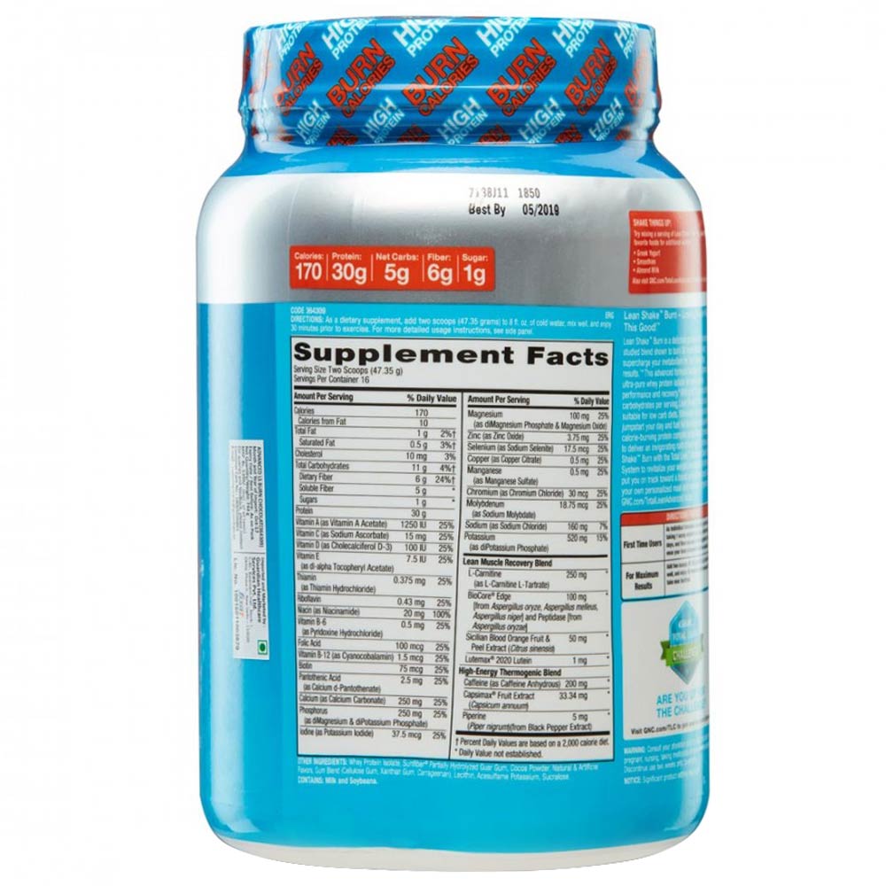 1 - GNC Lean Shake Burn,  1.67 lb  Chocolate Fudge 
