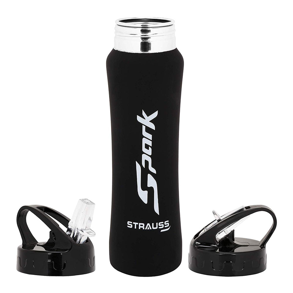 2 - Strauss Spark Stainless Steel Bottle,  Rubber Finish Black  750 ml 