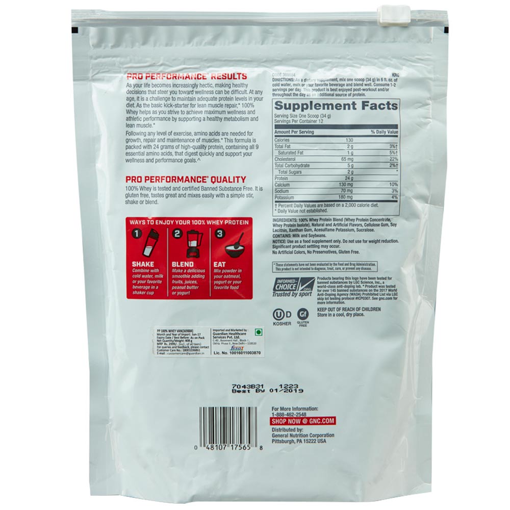 supplementinfo - GNC Pro Performance 100% Whey Protein,  1.05 lb  Vanilla 