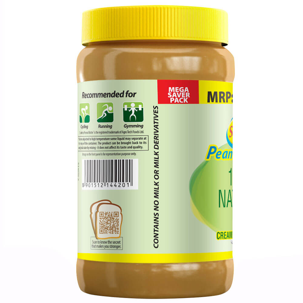 back - Sundrop 100% Natural Peanut Butter,  0.924 kg  Creamy 