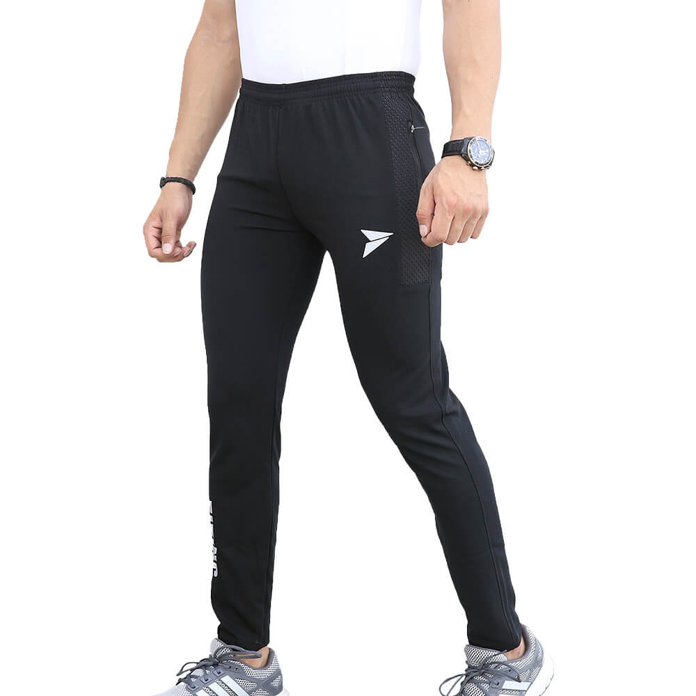 1 - Fitinc Dobby Lycra Trackpant with Two Side Zipper Pockets,  Black  XL 