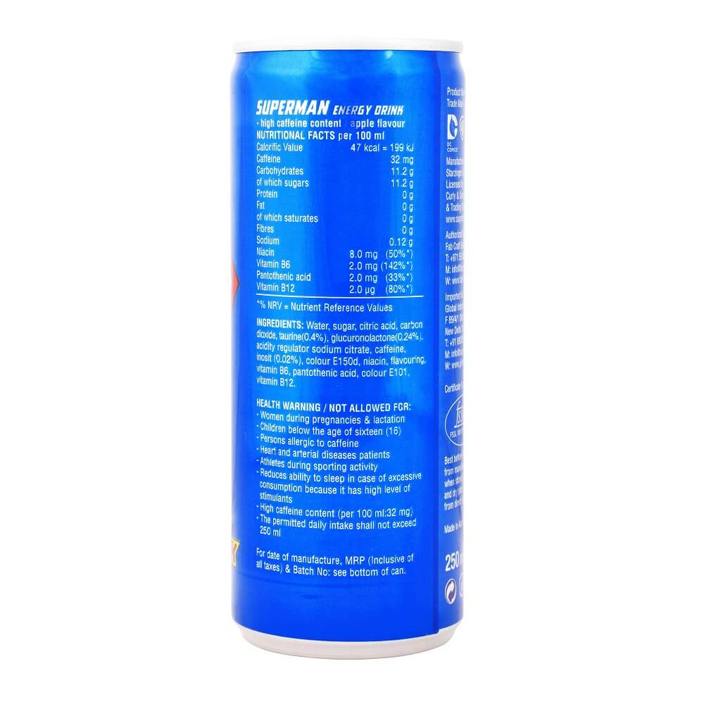 nutritioninfo - Superman Energy Drink,  250 ml  Unflavoured 