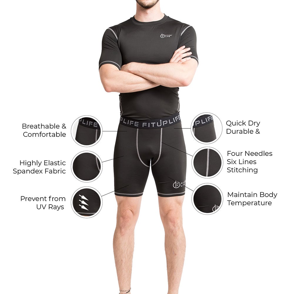 3 - Fitup Life Solid Men Compression Gym Shorts,  Small  Black 