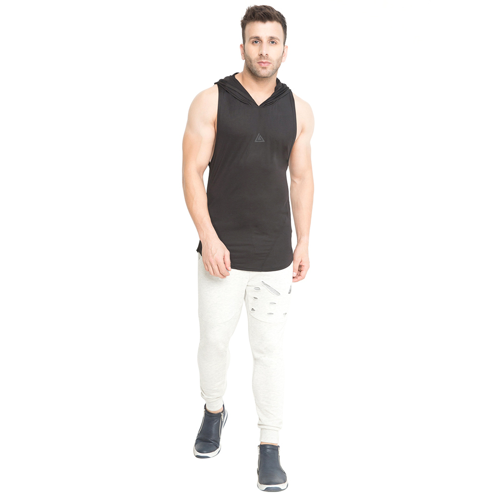 2 - Aesthetic Bodies Men's Drop Arm Sleeveless Hoodie,  Black  XS 