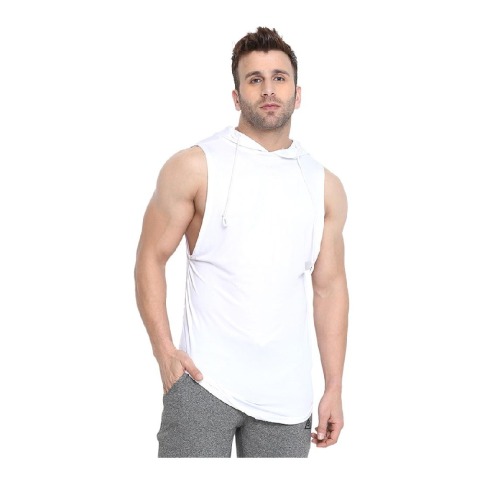 1 - Aesthetic Bodies Men's Drop Arm Sleeveless Hoodie,  White  XS 