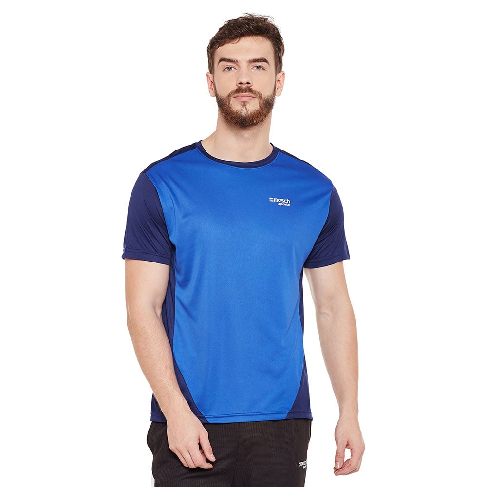 1 - Masch Mens Regular Fit Polyester Active T Shirt (MSTS1017 HSCS FBNB),  Royal Blue and Navy Blue  Medium 