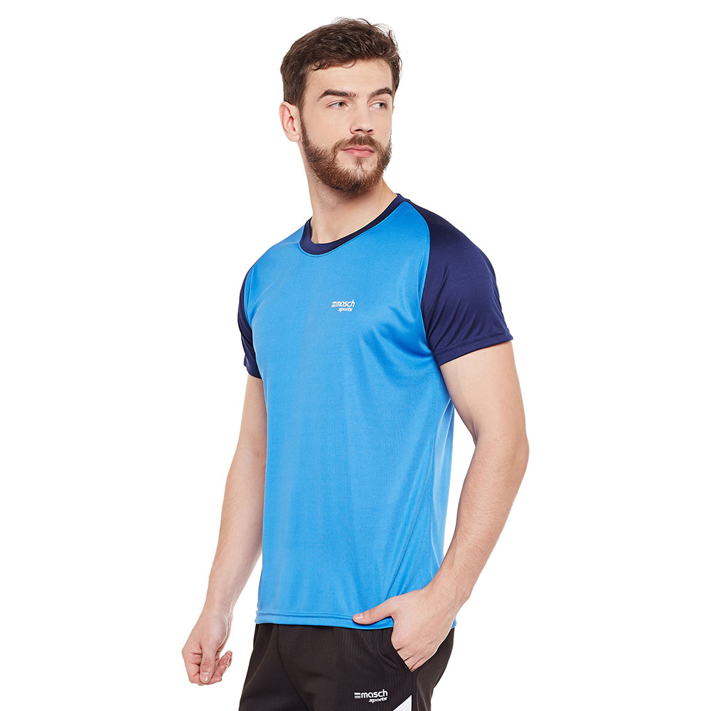 3 - Masch Mens Regular Fit Polyester Active T Shirt (MSTS1017 RHSCS IB),  India Blue and Navy Blue  Large 