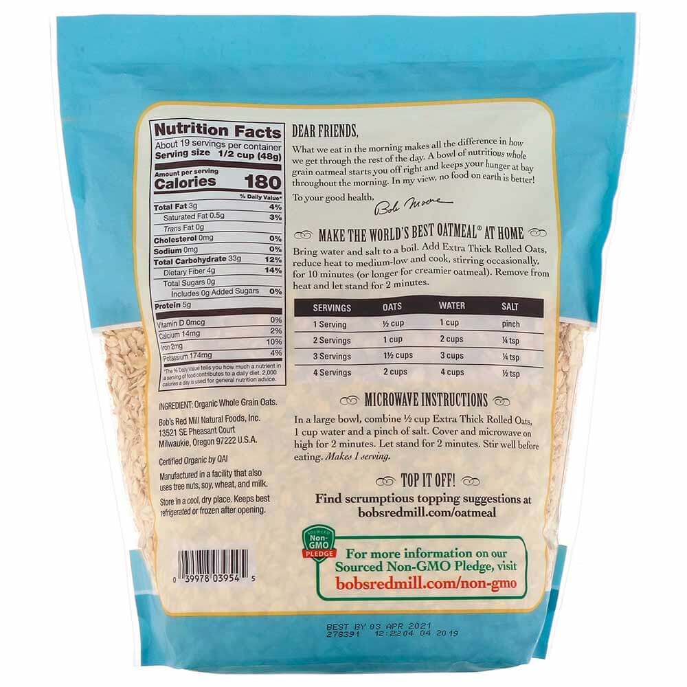 back - Bob's Red Mill Extra Thick Rolled Oats,  Unflavoured  0.907 kg 