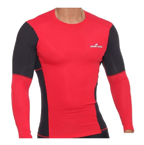 SportSoul Nylon Compression Skin Tight Full Sleeve Gym Tshirt (with Waterproof Carry Pouch),  Red & Black  Small 