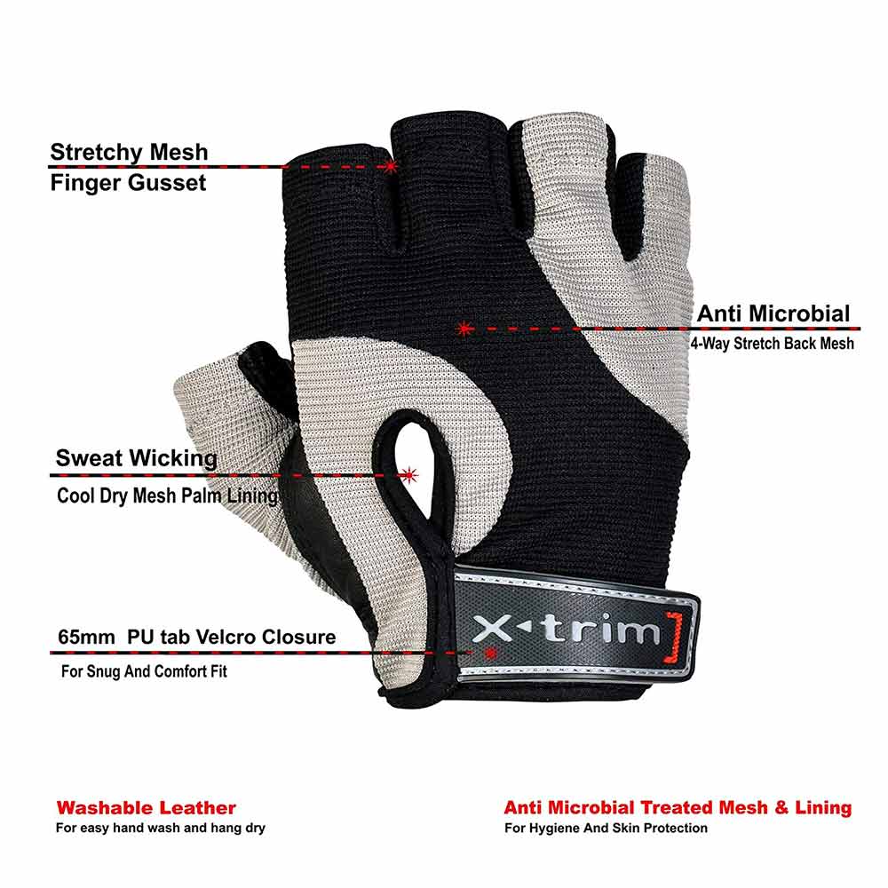 3 - Xtrim Endura Washable Leather Weight Lifting Gloves for Men,  Black & Grey  XXL 