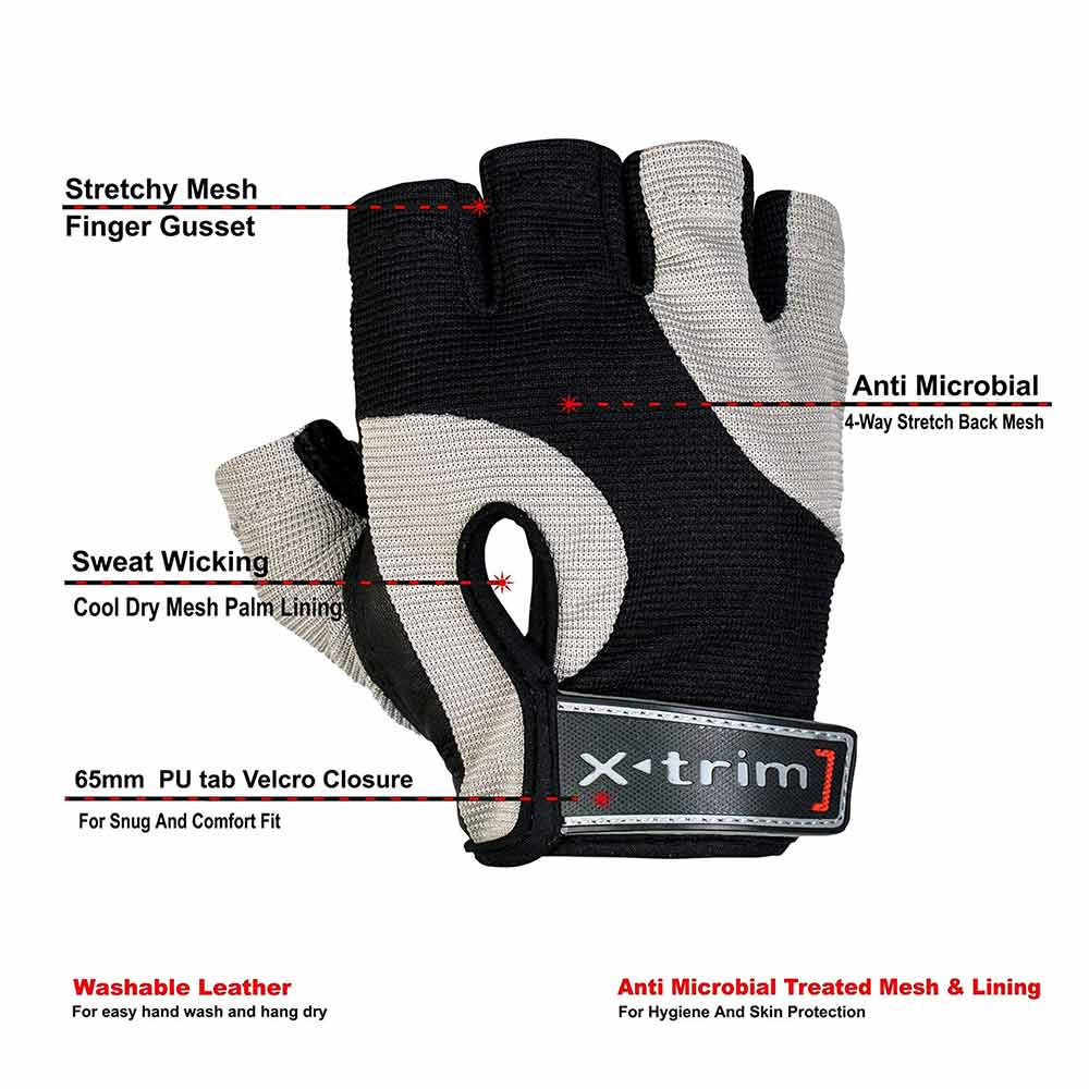 4 - Xtrim Endura Washable Leather Weight Lifting Gloves for Men,  Black & Grey  XL 