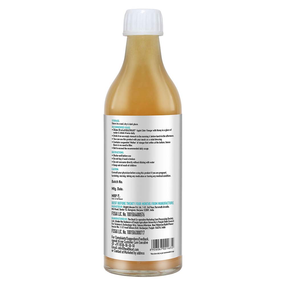 Manufactured - HealthKart Apple Cider Vinegar with Honey,  0.5 L  Honey (Glass Bottle) 