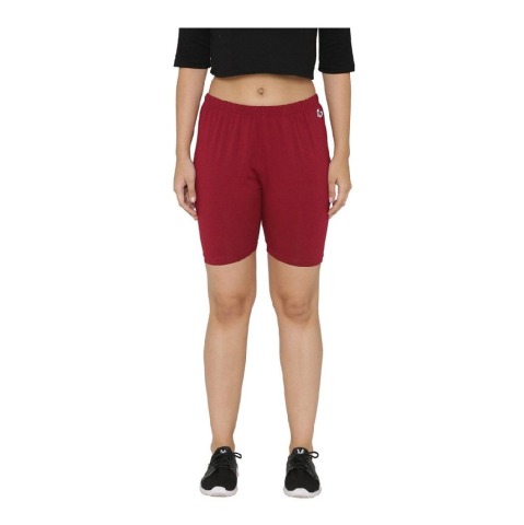 4 - N Gal Cotton Lycra Women's Thigh Length Cycling Yoga Workout Casual Shorts,  Maroon  Small 