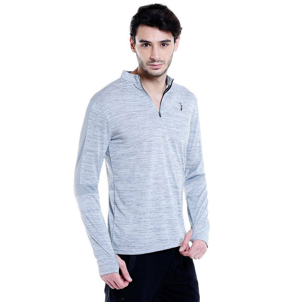 3 - Campus Sutra Solid Men Mandarin Collar T Shirt,  Grey  Large 