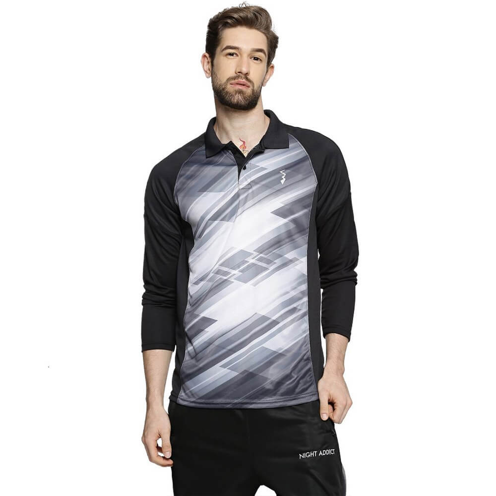 1 - Campus Sutra Graphic Print Men Polo Neck T Shirt,  Black & White  Large 