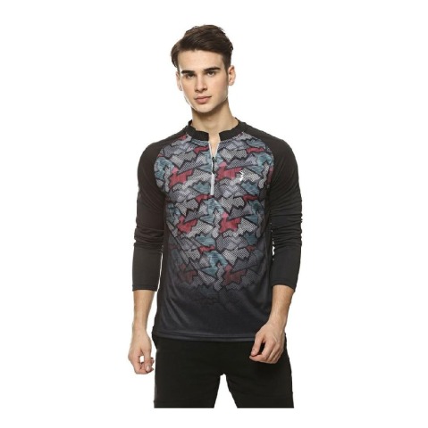 1 - Campus Sutra Graphic Print Men Mandarin Collar T Shirt,  Black  Large 