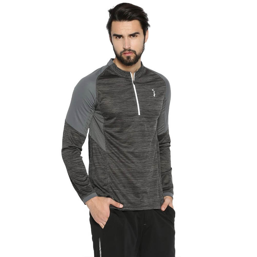 2 - Campus Sutra Solid Men Mandarin Collar T Shirt,  Grey & Black  Small 