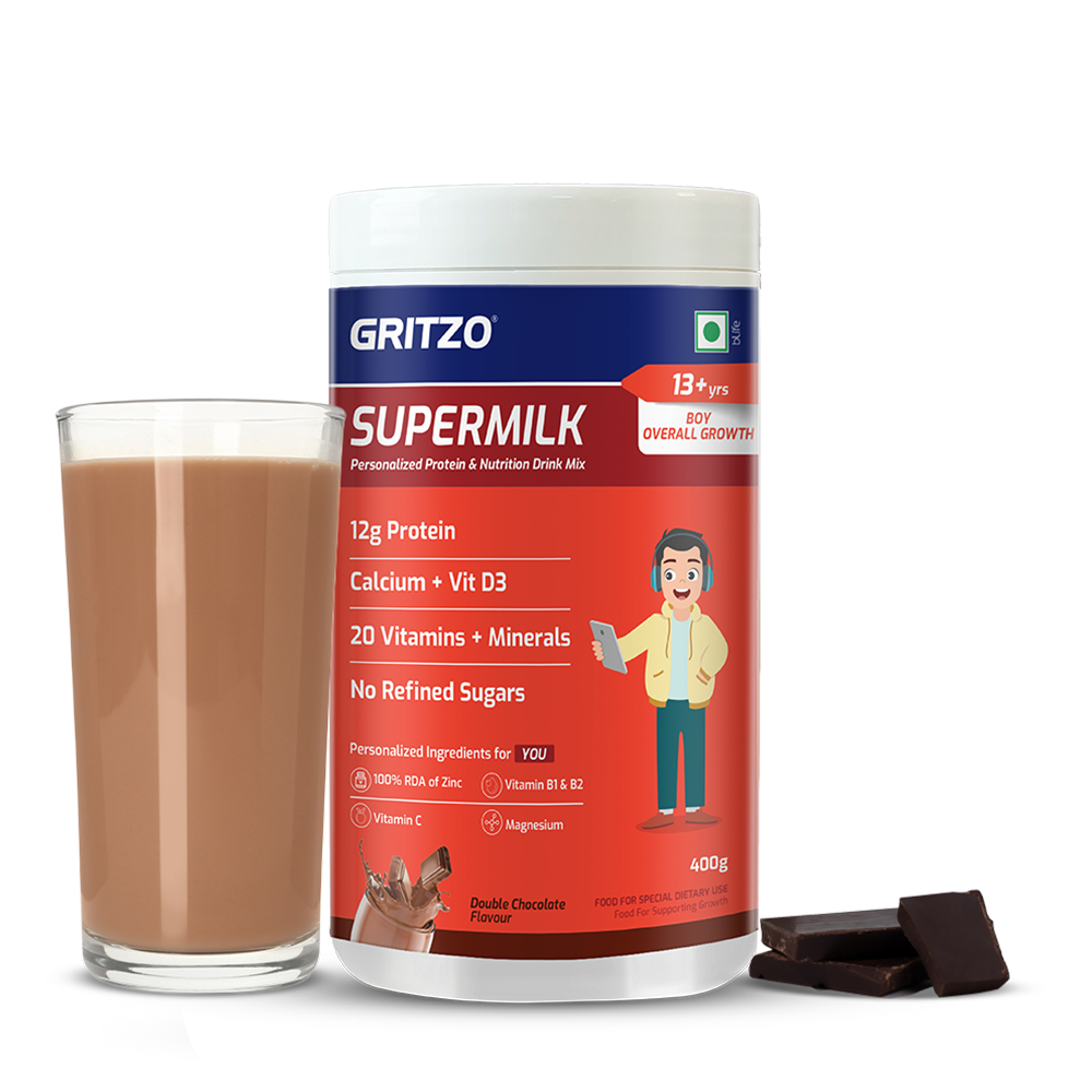 1 - Supermilk Overall Growth for Boy 13+ years,  400 g  Double Chocolate  13+ Yrs  Boy  Overall Growth  With Unrefined Sugar 