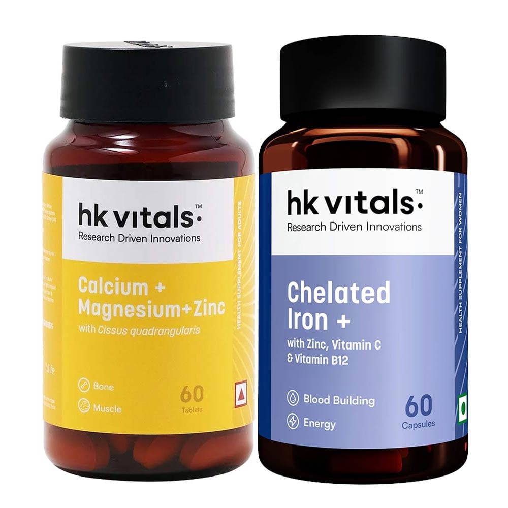 HK Vitals Iron Folic Acid & Calcium 60 Tabs Combo
