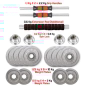 Fitsy Chrome Dumbbell Set Rubber Grip (AR2483), Silver 15 kg