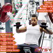 3 - Fitsy Weight Lifting Gloves with Wrist Support Strap,  Red  Medium 