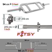 2 - Fitsy Rectagular Shape Tricep Bar,  Silver 