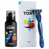 Uncle Tony Shaving Experience Kit (Razor + Foam),  2 Piece(s)/Pack  for All Types of Beard Blue 