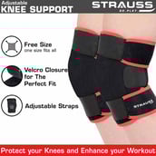 Strauss Adjustable Knee Support,  Black  Free Size (Pair) 