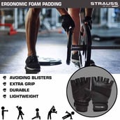 3 - Strauss Leather Gym Gloves with Wrist Wrap, Black Medium