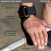 2 - Strauss Adjustable Weightlifting Strap with Palm Pads,  Pair (Black)  Free Size 