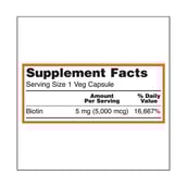 supplement - Now Biotin (5000 mcg),  120 veggie capsule(s)  Unflavoured 