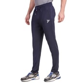 2 - Fitinc Dobby Stretchable Trackpant for Men with Two Zipper Pockets,  Navy Blue  Large 