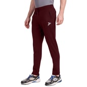 7 - Fitinc Dobby Stretchable Trackpant for Men with Two Zipper Pockets,  Maroon  Small 