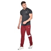 3 - Fitinc White Striped Cotton Trackpant with Both Side Zipper,  Wine  Medium 