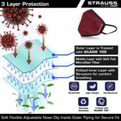 2 - Strauss Unisex Anti-Bacterial Protection Mask with Vent, Small, Red (Pack of 3)