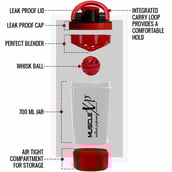 2 - MuscleXP Power XP Blender Shaker with Compartment, Transparent & Red 700 ml