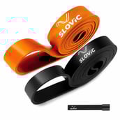1 - SLOVIC Fitness Resistance Band 42 inch Loop with Door Anchors,  Black & Orange (Set of 2)  Free Size 