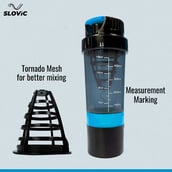 3 - SLOVIC Protein Shaker with Tornado Mesh,  Brown/Blue  500 ml 